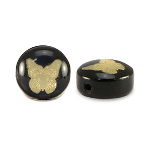Glas kralen rondellen butterfly Black-gold