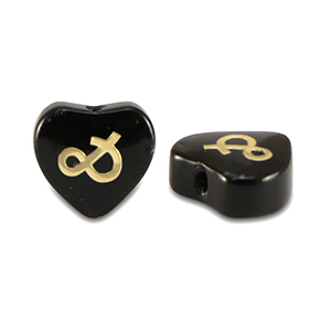 Glas kralen heart "&" Black-gold