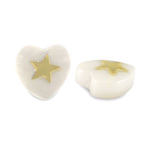 Glas kralen heart shell look star White-gold