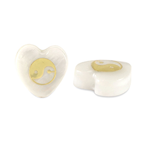 Glas kralen heart shell look Yin & Yang White-gold