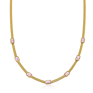 Snake kettingen van Stainless steel Roestvrij staal (RVS) crystal Gold-pink