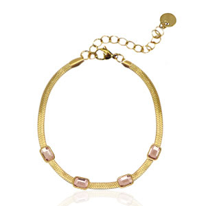 Snake armbanden van Stainless steel Roestvrij staal (RVS) crystal Gold-pink