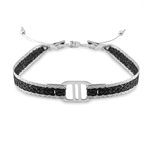 Hippe armbanden lint met roestvrij staal tussenstuk Black-silver