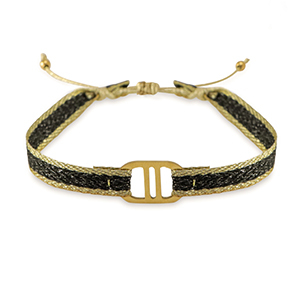 Hippe armbanden lint met roestvrij staal tussenstuk Black-gold