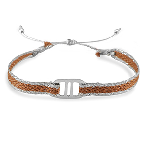 Hippe armbanden lint met roestvrij staal tussenstuk Brown-silver