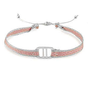 Hippe armbanden lint met roestvrij staal tussenstuk Light pink-silver