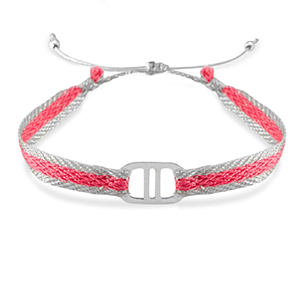Hippe armbanden lint met roestvrij staal tussenstuk Dark pink-silver