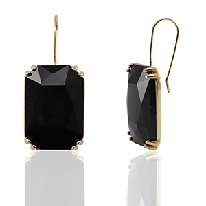 Crystal Glass oorbellen / oorstekers rectangle Black-gold