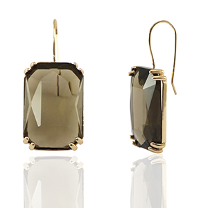 Crystal Glass oorbellen / oorstekers rectangle Brown-gold