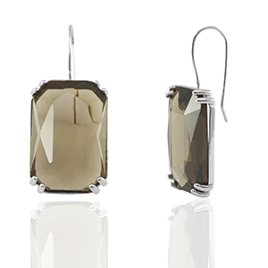 Crystal Glass oorbellen / oorstekers rectangle Brown-silver