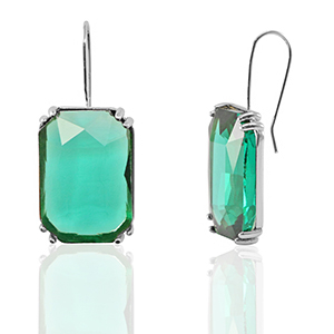 Crystal Glass oorbellen / oorstekers rectangle Green-silver