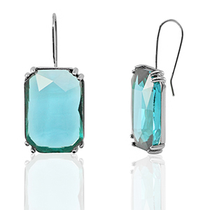Crystal Glass oorbellen / oorstekers rectangle Blue-silver