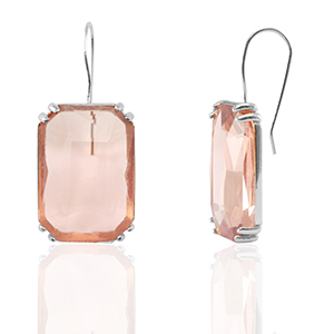 Crystal Glass oorbellen / oorstekers rectangle Peach-silver