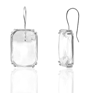Crystal Glass oorbellen / oorstekers rectangle Crystal-silver