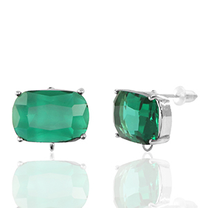 Crystal Glass oorbellen / oorstekers met oogje rectangle Green-silver