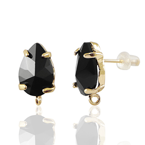 Crystal Glass oorbellen / oorstekers met oogje drop Black-gold
