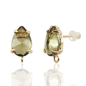 Crystal Glass oorbellen / oorstekers met oogje drop Brown-gold