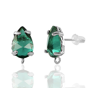 Crystal Glass oorbellen / oorstekers met oogje drop Green-silver