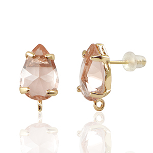 Crystal Glass oorbellen / oorstekers met oogje drop Peach-gold