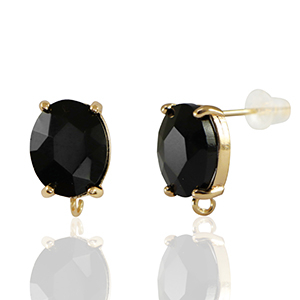 Crystal Glass oorbellen / oorstekers met oogje oval Black-gold