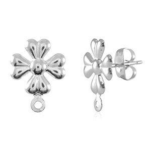 Benodigdheden van Stainless steel Roestvrij staal (RVS) oorbellen / oorsteker flower met oogje Silver