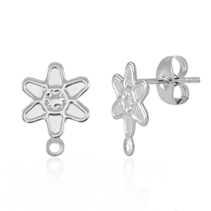 Benodigdheden van Stainless steel Roestvrij staal (RVS) oorbellen / oorsteker flower met oogje Silver