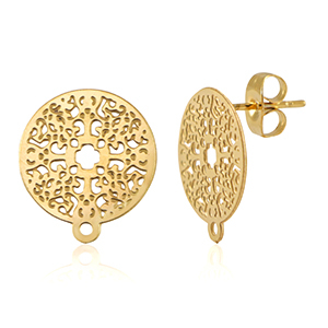 Benodigdheden van Stainless steel Roestvrij staal (RVS) oorbellen / oorsteker 14mm met oogje Gold