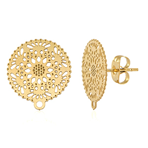 Benodigdheden van Stainless steel Roestvrij staal (RVS) oorbellen / oorsteker 15mm met oogje Gold