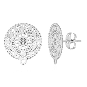 Benodigdheden van Stainless steel Roestvrij staal (RVS) oorbellen / oorsteker 15mm met oogje Silver