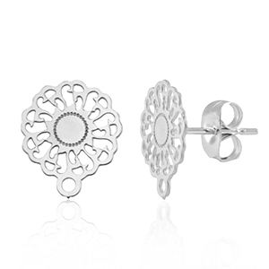 Benodigdheden van Stainless steel Roestvrij staal (RVS) oorbellen / oorsteker 14mm flower met oogje Silver