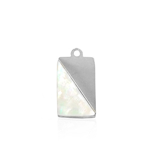 Bedels van Stainless steel Roestvrij staal (RVS) shell rectangle Silver-white (natuurlijke kleur)