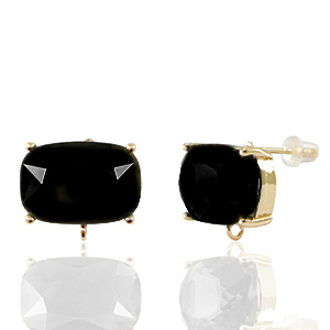Crystal Glass oorbellen / oorstekers met oogje rectangle Black-gold