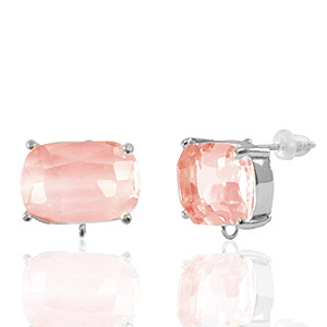 Crystal Glass oorbellen / oorstekers met oogje rectangle Peach-silver