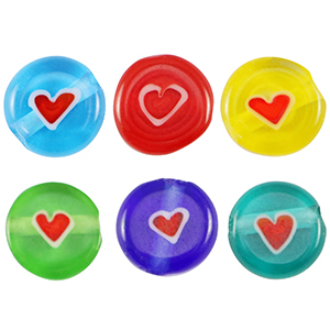 Millefiori glaskralen disc heart 8mm Multicolour