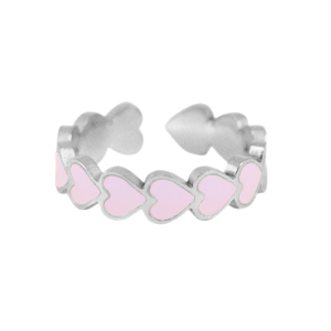 Ringen van Stainless steel Roestvrij staal (RVS) enamel heart Pink-silver