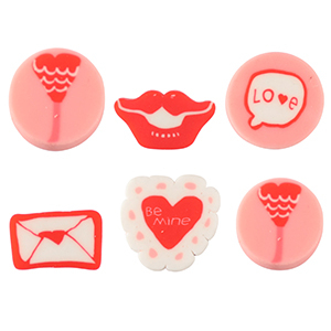 Polymeer kraal love Pink-white red