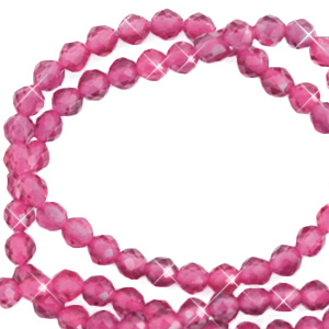 Kralen natuursteen facet geslepen 3mm Magenta pink-pearl shine coating