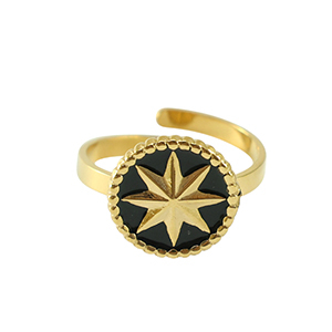 Ringen van Stainless steel Roestvrij staal (RVS) star Gold-black