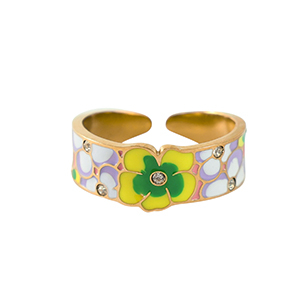 Ringen van Stainless steel Roestvrij staal (RVS) flower Gold-multicolour
