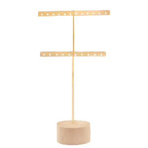 Sieraden display voor T-vorm voor oorbellen met houten voet Natural-gold