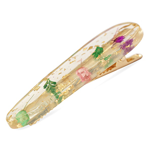 Haaraccessoires haarclips met gedroogde bloemetjes Purple pink green-gold