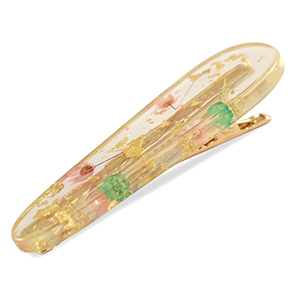 Haaraccessoires haarclips met gedroogde bloemetjes Light pink green-gold