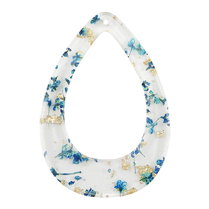 Hangers van resin met gedroogde bloemetjes drop Blue-gold