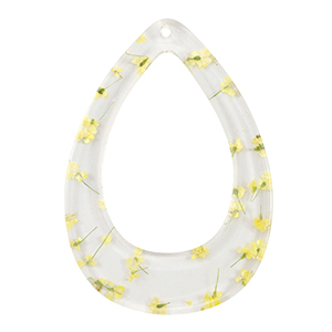Hangers van resin met gedroogde bloemetjes drop Yellow