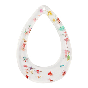 Hangers van resin met gedroogde bloemetjes drop Gold-multicolour