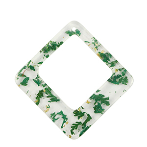Hangers van resin met gedroogde bloemetjes rhombus Green-gold