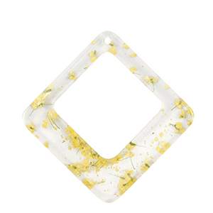 Hangers van resin met gedroogde bloemetjes rhombus Yellow