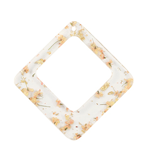 Hangers van resin met gedroogde bloemetjes rhombus Gold-Light Pink