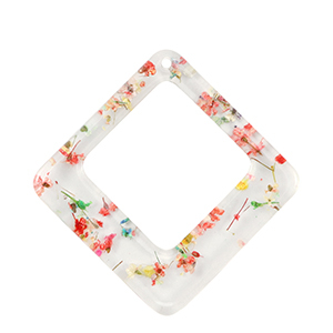 Hangers van resin met gedroogde bloemetjes rhombus Gold-multicolour