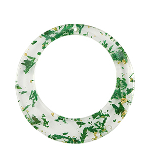 Hangers van resin met gedroogde bloemetjes 39mm Green-gold